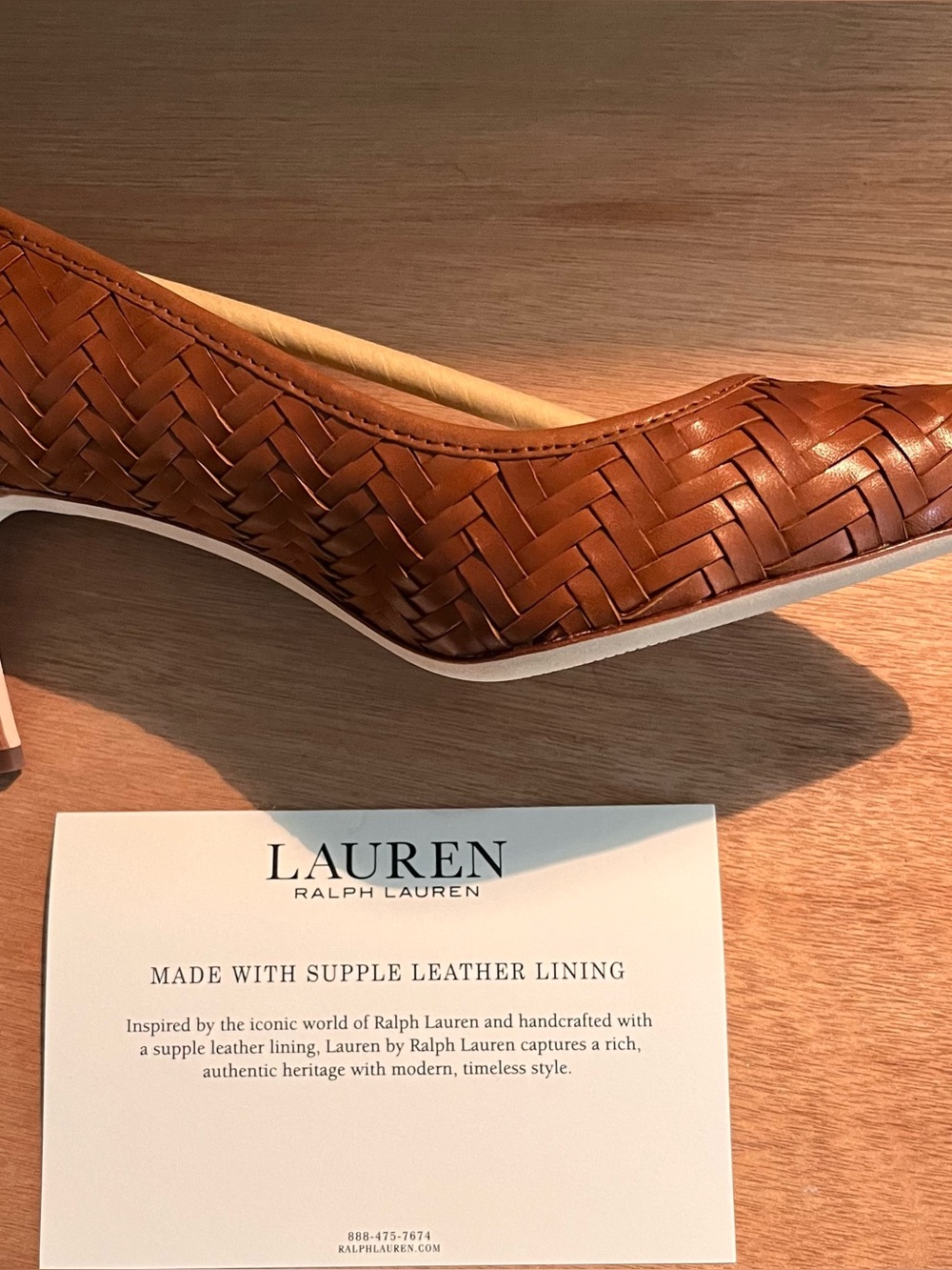 Ralph Lauren Woven Leather Pump in Cognac Brown